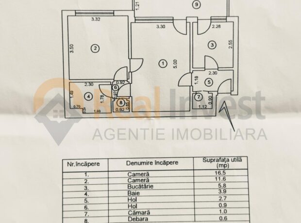 2 camere Țiglina 2 – zona Școala 13 | 49 mp total | balcon generos